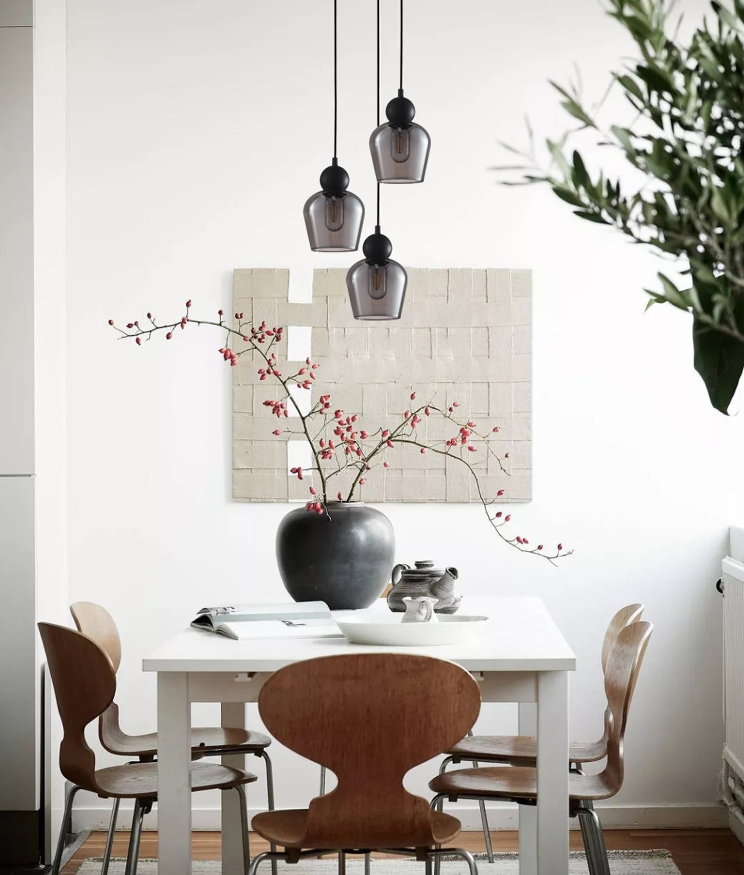 Interior Bronze Amber / Black Smoke Glass Ellipse Multiple Round Base Pendant Lights