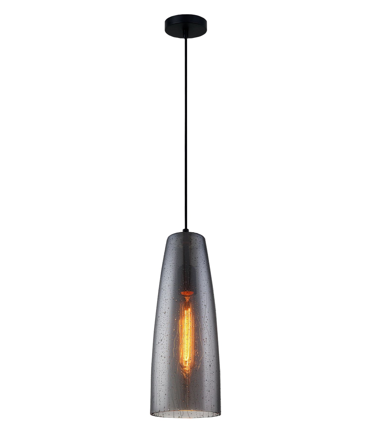 Modern Smoke Black Glass with Rain Drop Effect Long Cone Shape Pendant Light