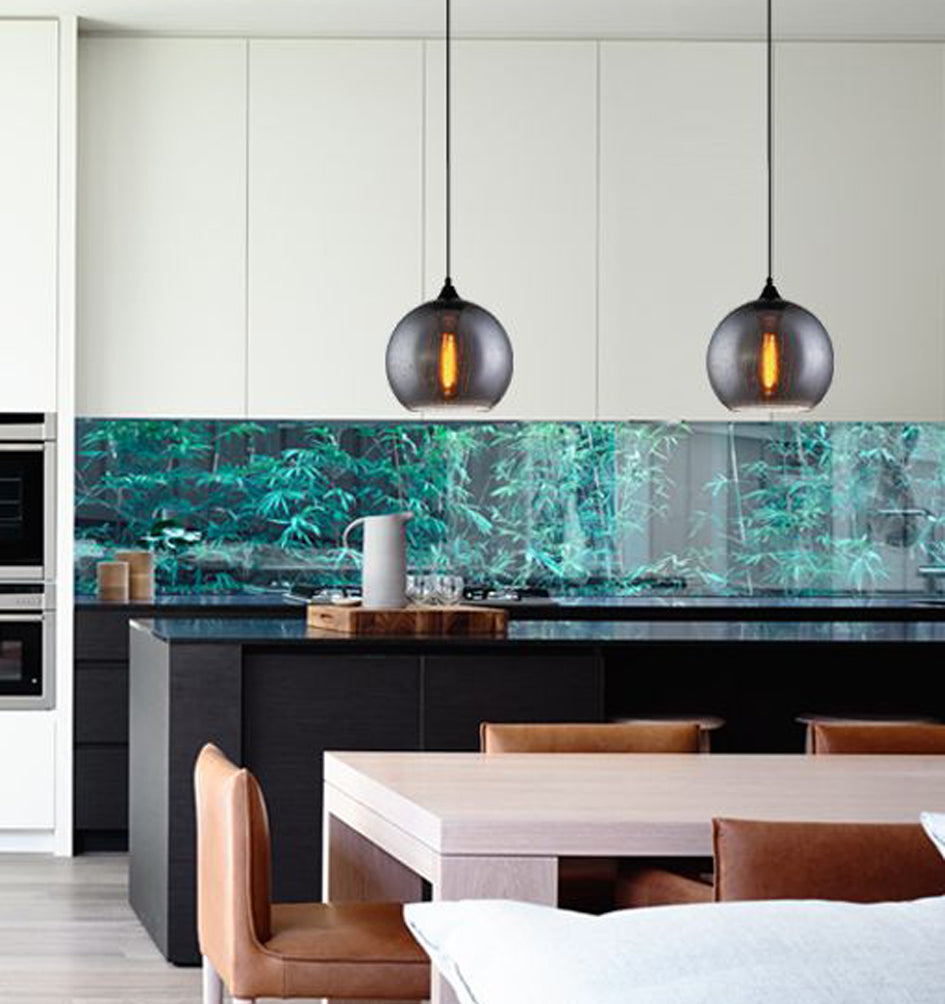 Modern Smoke Black Glass with Rain Drop Effect Wine Glass Shape Pendant Light