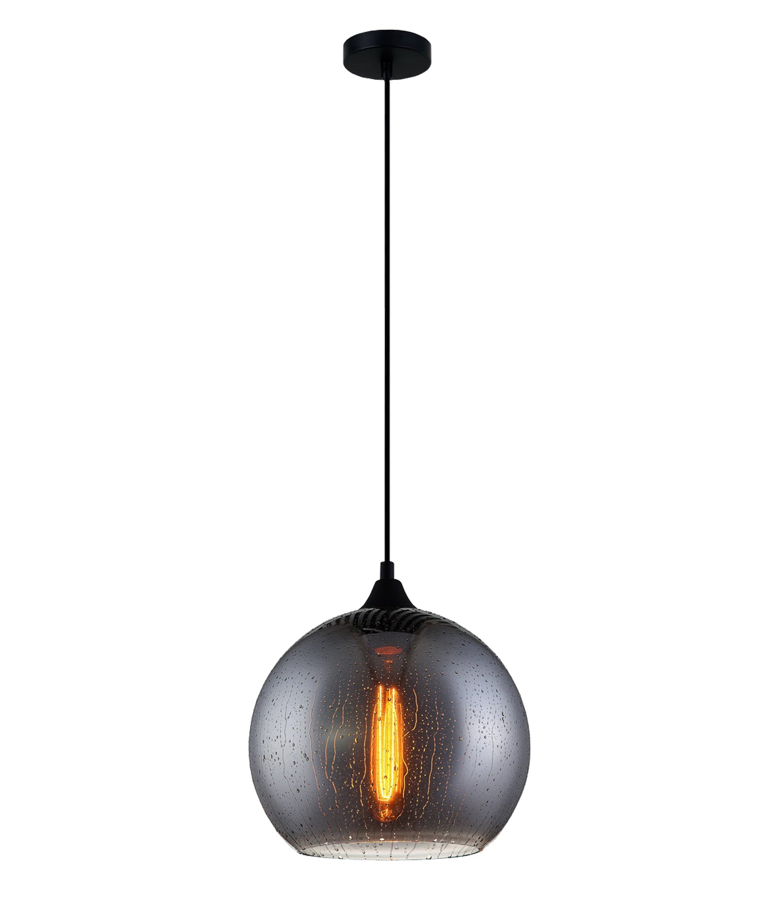 Modern Smoke Black Glass with Rain Drop Effect Wine Glass Shape Pendant Light