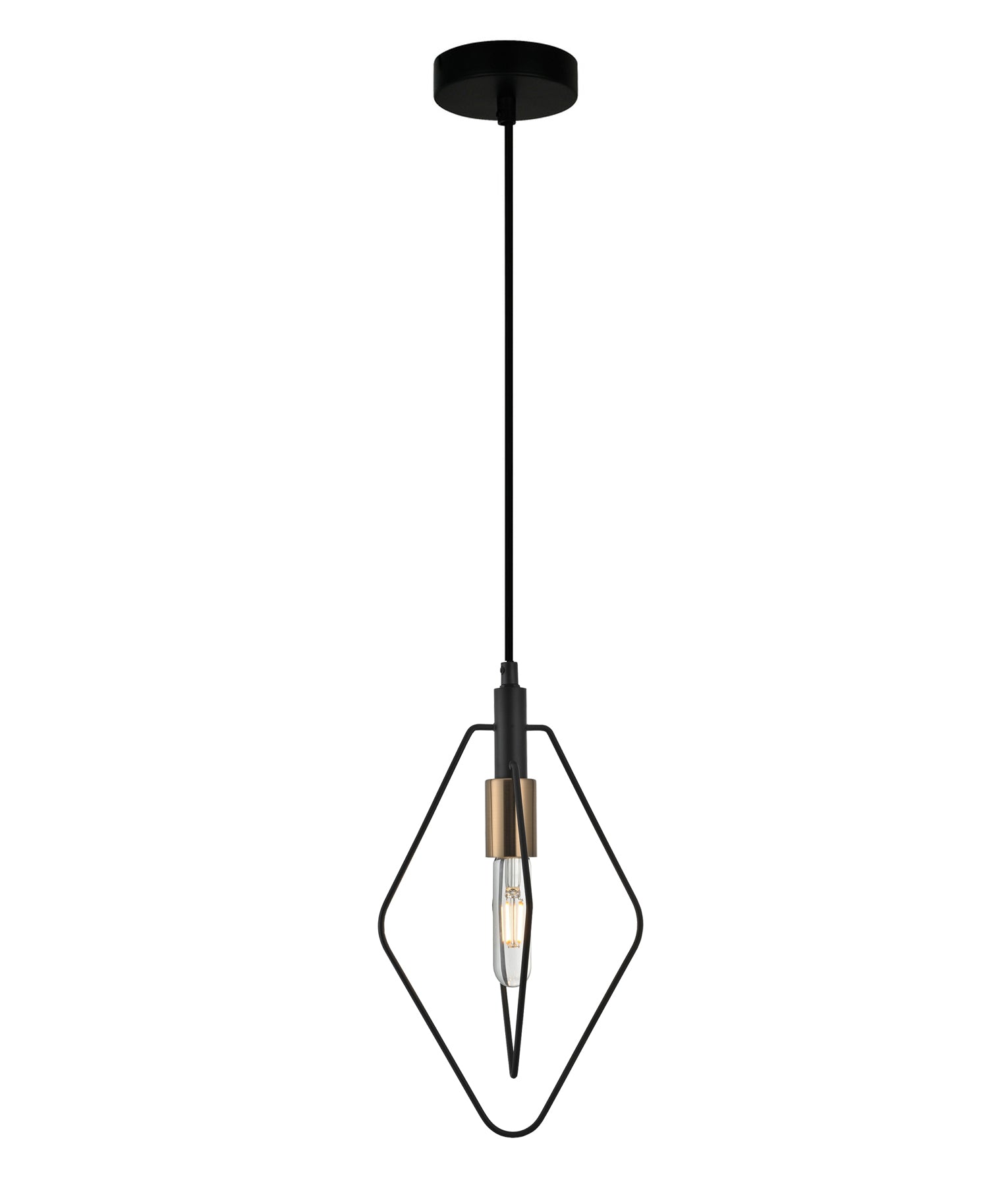 Modern Interior Black Wire Diamond Shape Pendant Light