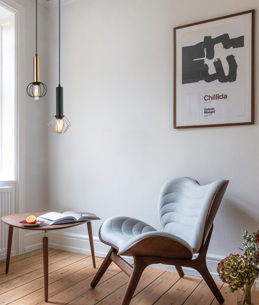 Interior Matt Black and Copper Cage Diamond Pendant Light