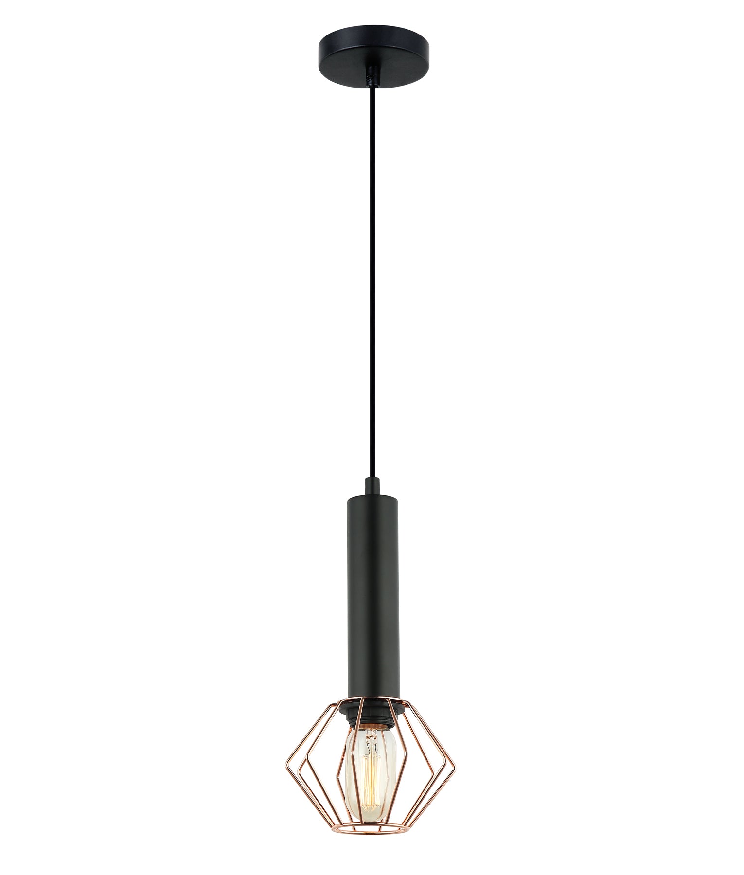 Interior Matt Black and Copper Cage Diamond Pendant Light