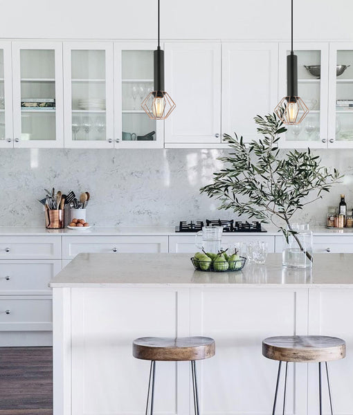 Interior Matt Black and Copper Cage Diamond Pendant Light