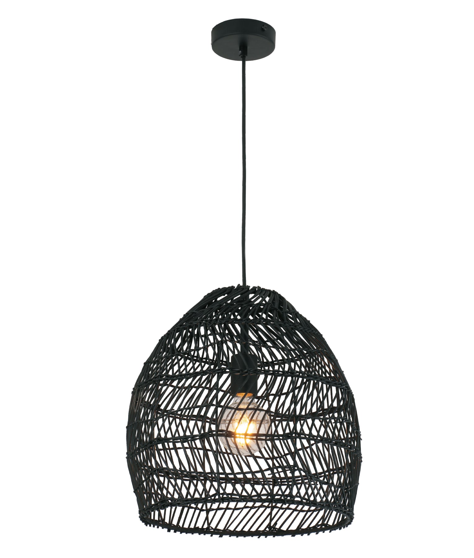 Bohemian Interior Rattan Matte Black Ellipse Pendant Light