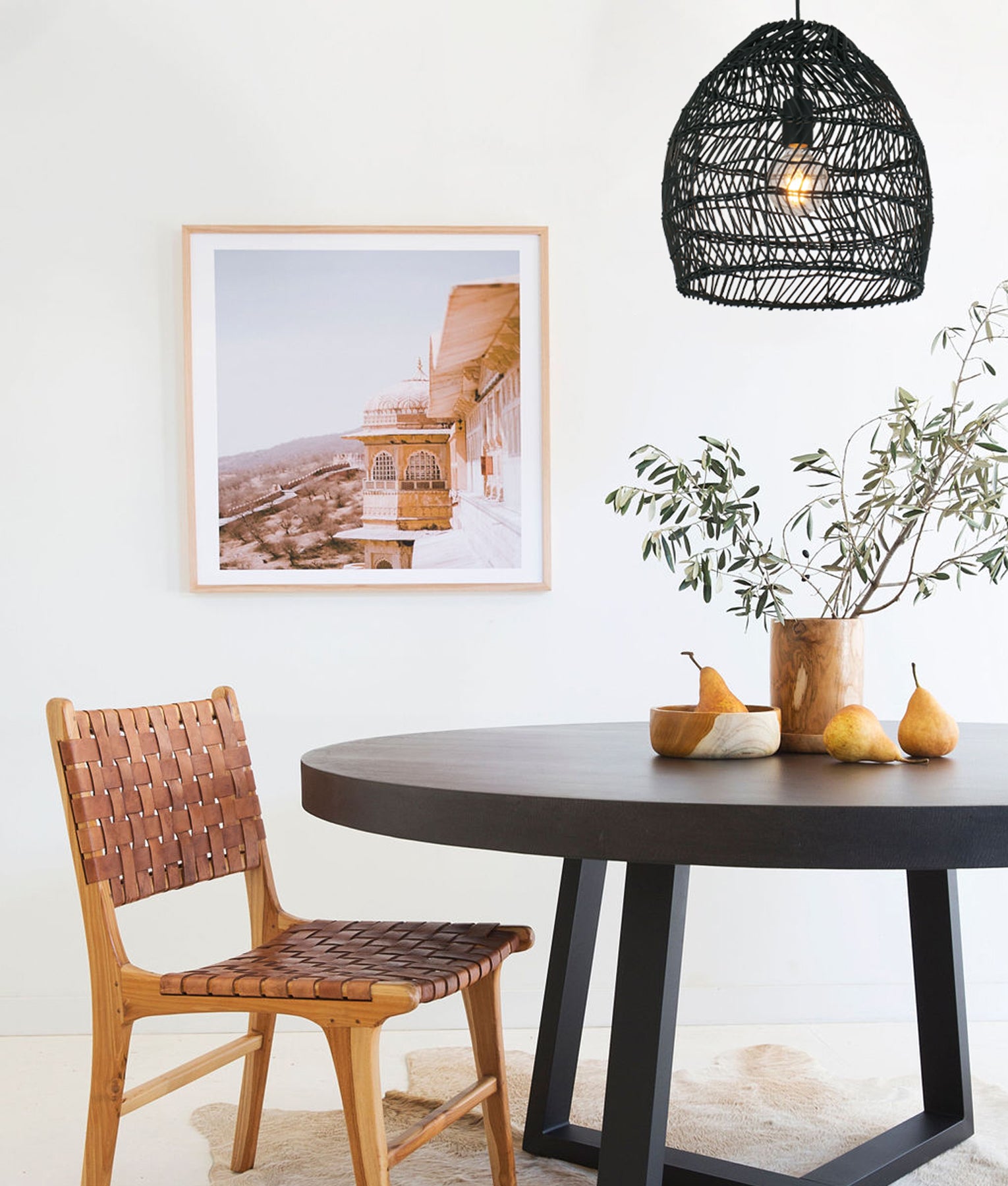 Bohemian Interior Rattan Matte Black Ellipse Pendant Light