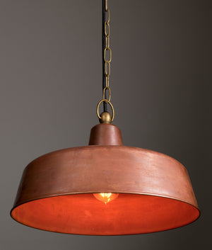 Industrial Rustic Aged Copper Interior Dome Shape Pendant Light