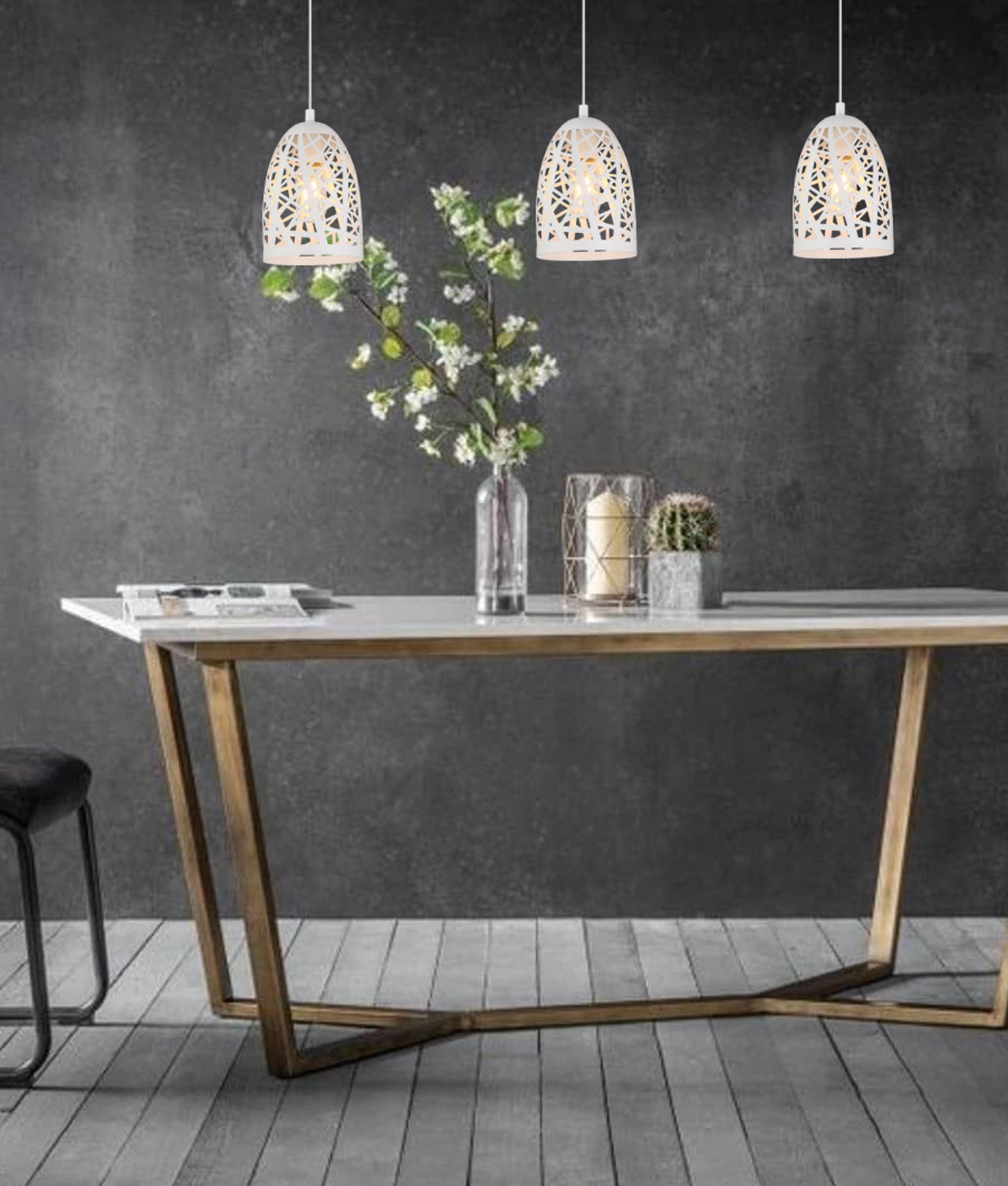 Modern Interior Black / White Iron Cage Ellipse Pendant Lights