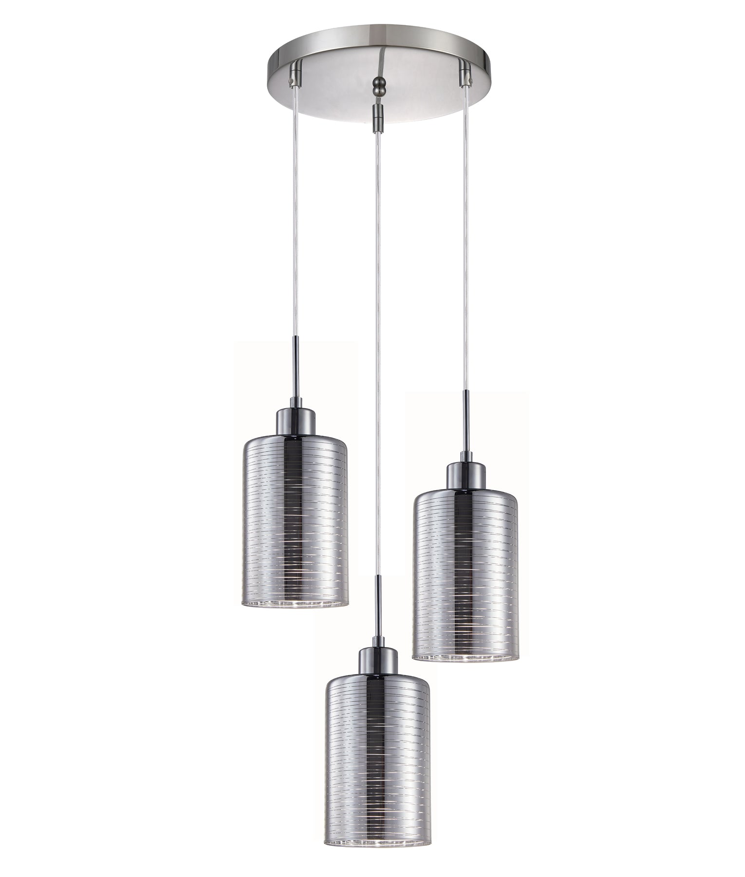 Interior Iron & Chrome/ Rose Gold Oblong Glass with Line Effect Pendant Lights Round Base
