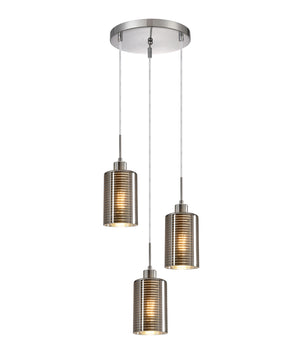Interior Iron & Chrome/ Rose Gold Oblong Glass with Line Effect Pendant Lights Round Base