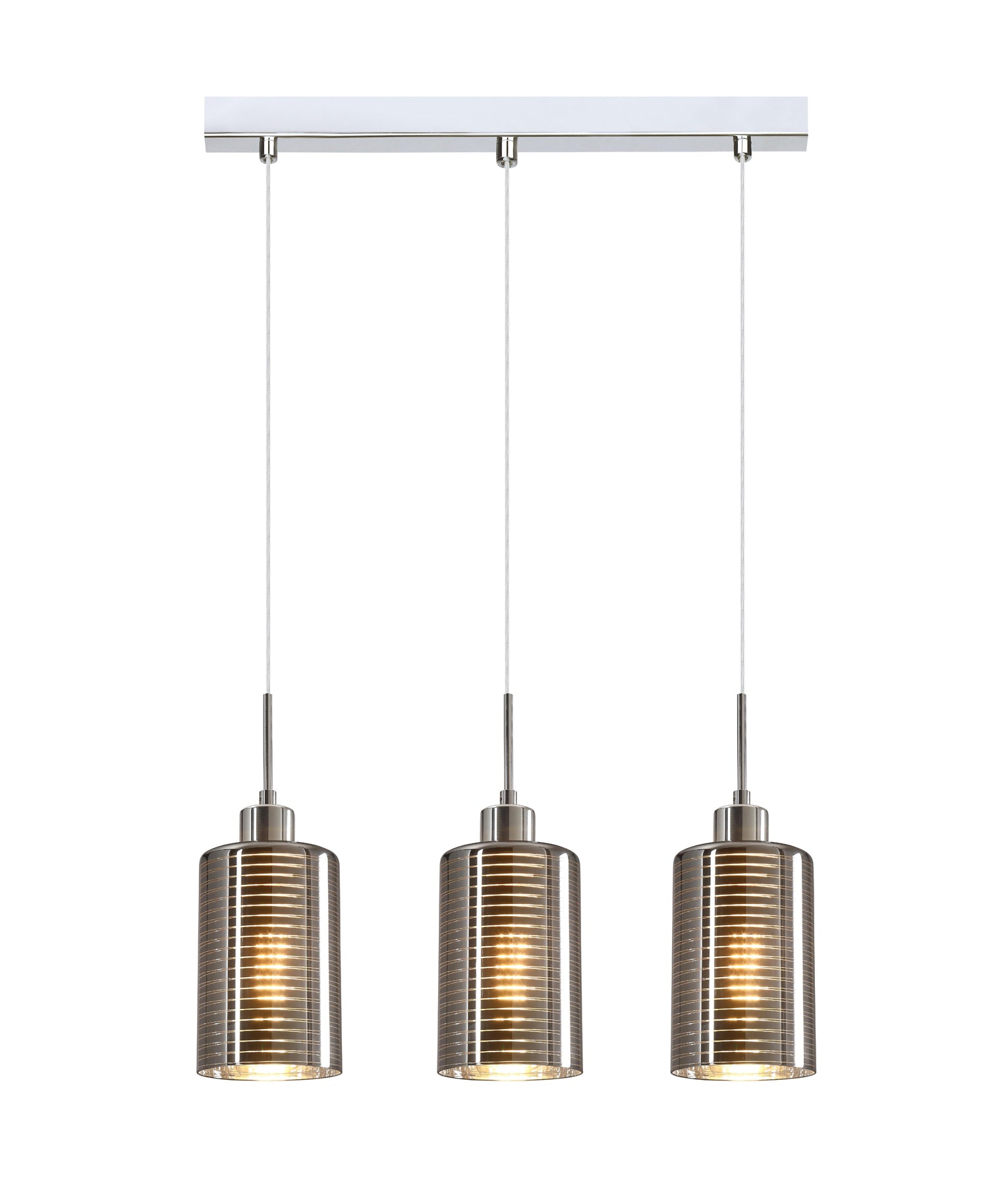 Interior Iron & Chrome/ Rose Gold Oblong Glass with Line Effect Pendant Lights Bar base
