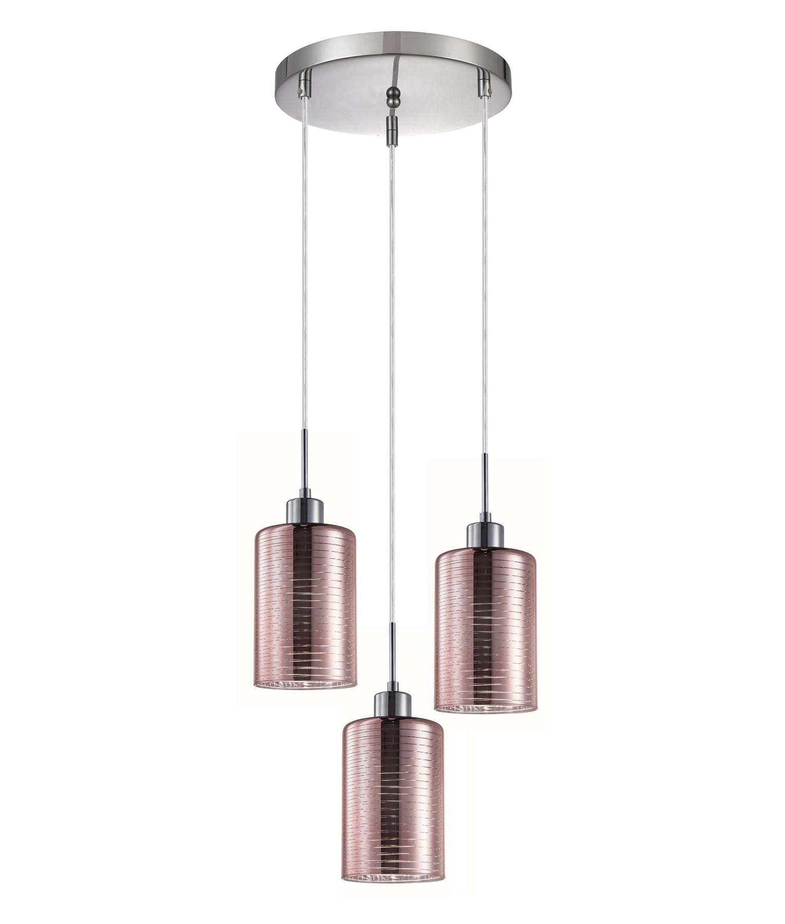 Interior Iron & Chrome/ Rose Gold Oblong Glass with Line Effect Pendant Lights Round Base