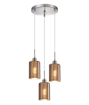 Interior Iron & Chrome/ Rose Gold Oblong Glass with Line Effect Pendant Lights Round Base