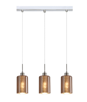 Interior Iron & Chrome/ Rose Gold Oblong Glass with Line Effect Pendant Lights Bar base