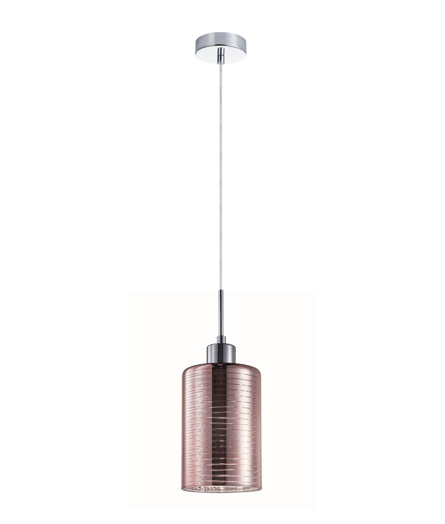 Interior Iron & Chrome/ Rose Gold Oblong Glass with Line Effect Pendant Lights