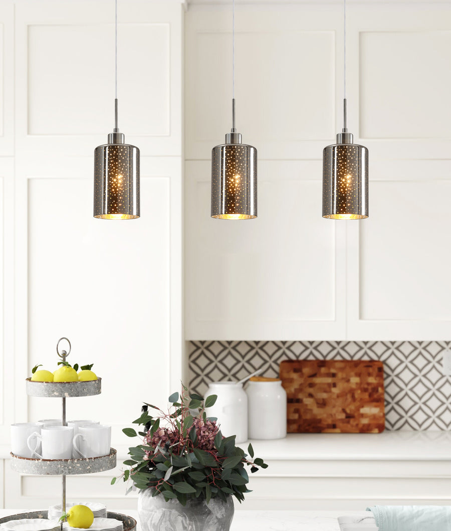 Interior Iron & Chrome/ Rose Gold Oblong Glass with Dotted Effect Pendant Lights Bar base