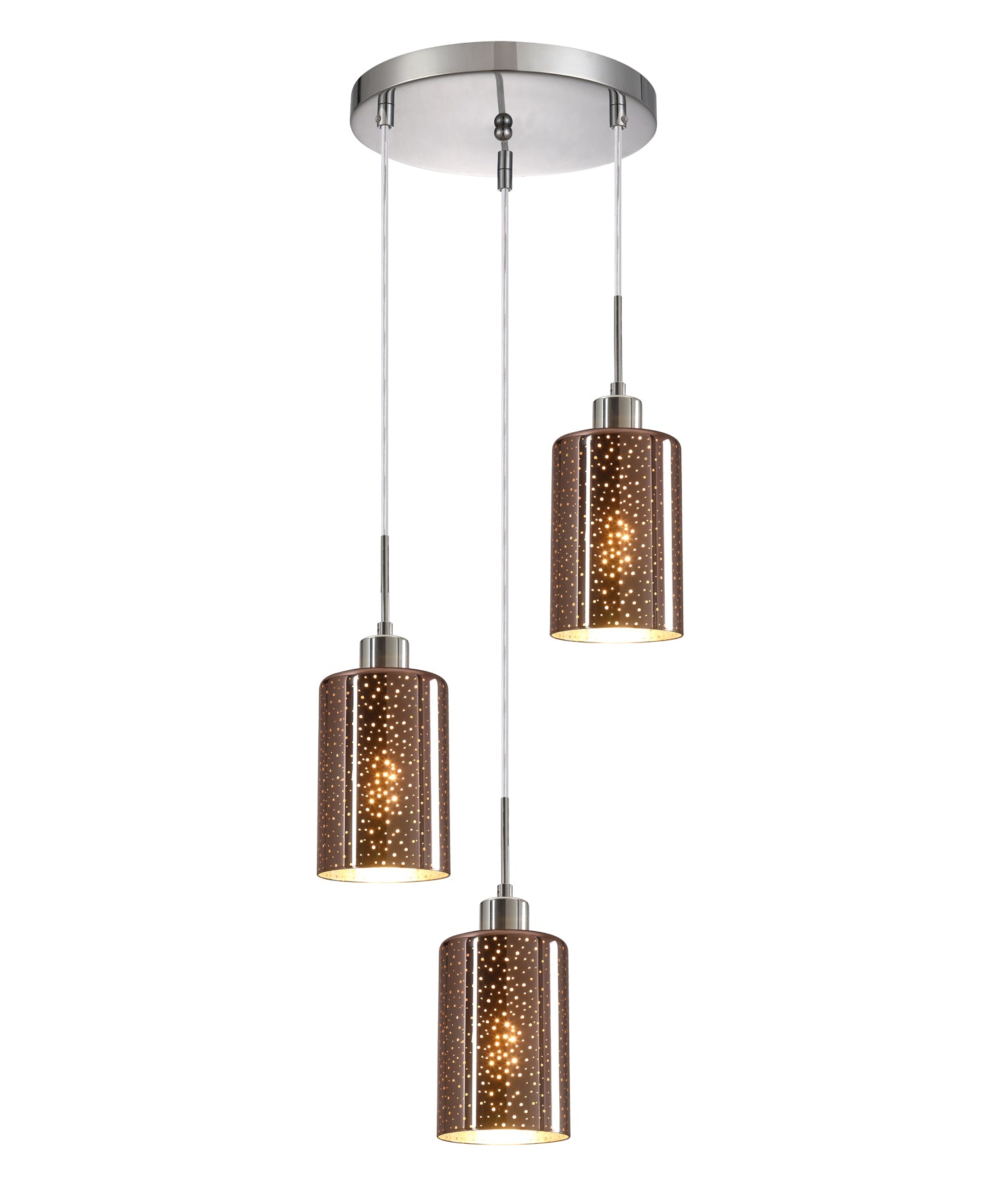 Interior Iron & Chrome/ Rose Gold Oblong Glass with Dotted Effect Pendant Lights Round Base