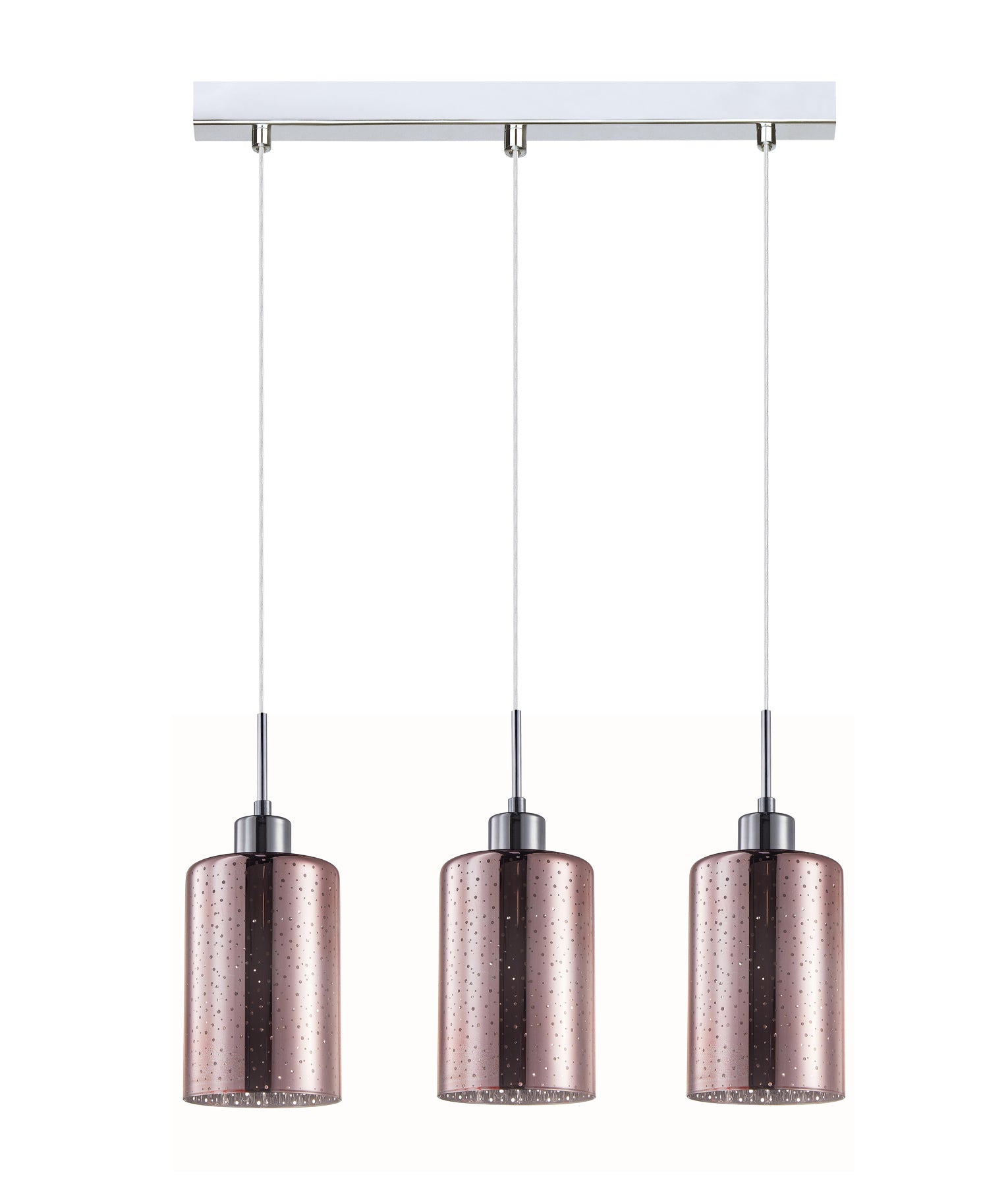 Interior Iron & Chrome/ Rose Gold Oblong Glass with Dotted Effect Pendant Lights Bar base