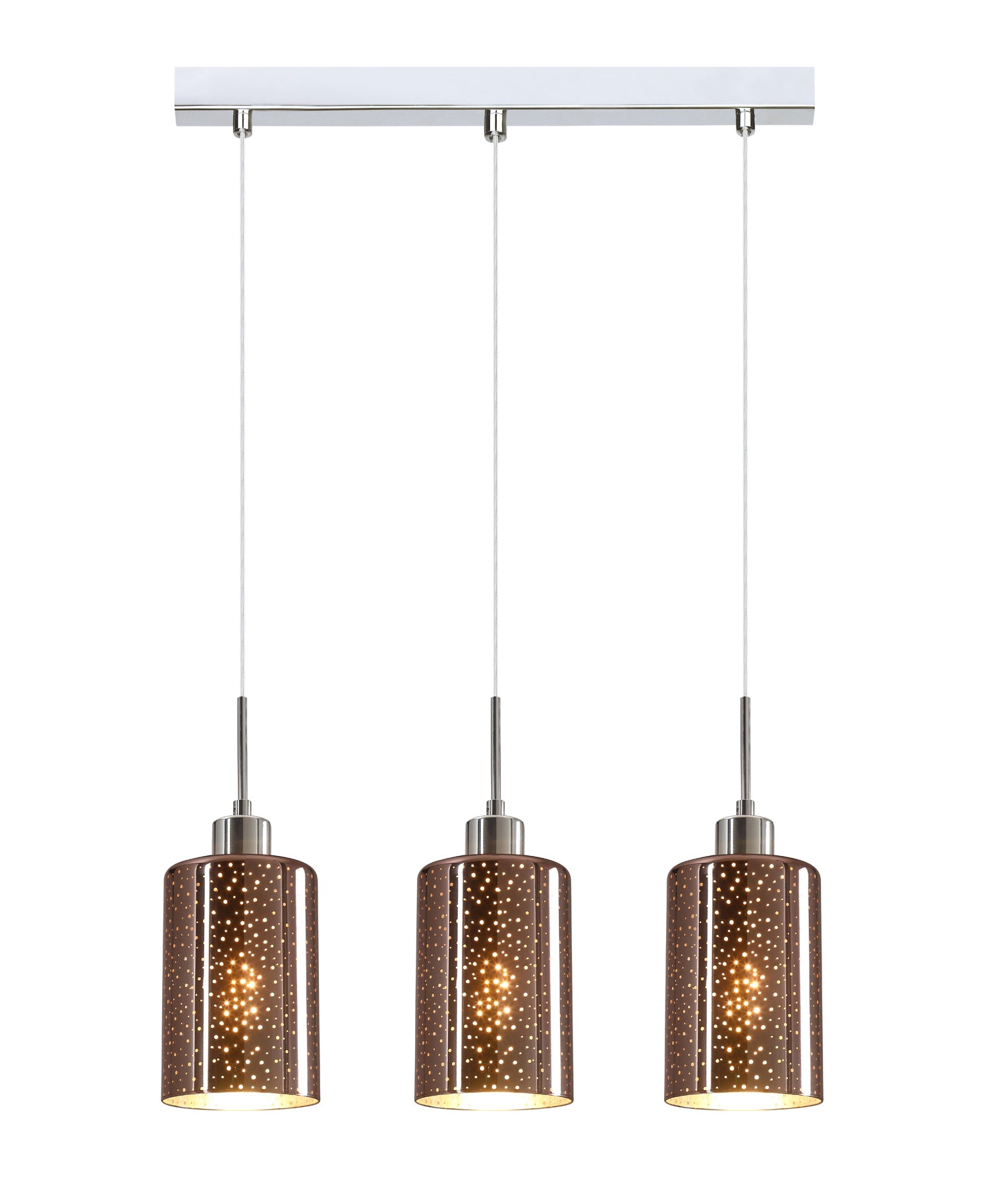 Interior Iron & Chrome/ Rose Gold Oblong Glass with Dotted Effect Pendant Lights Bar base