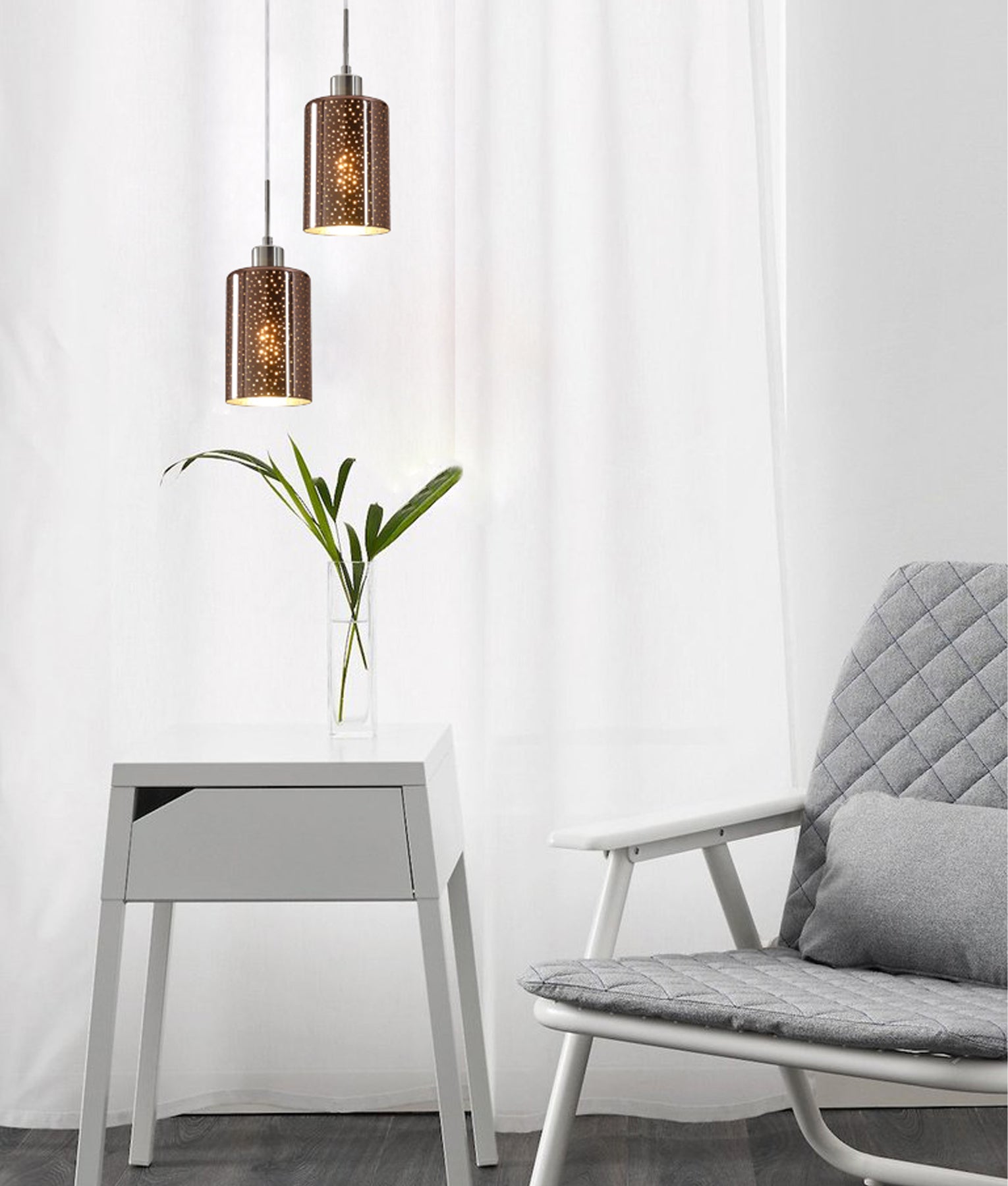 Interior Iron & Chrome/ Rose Gold Oblong Glass with Dotted Effect Pendant Lights