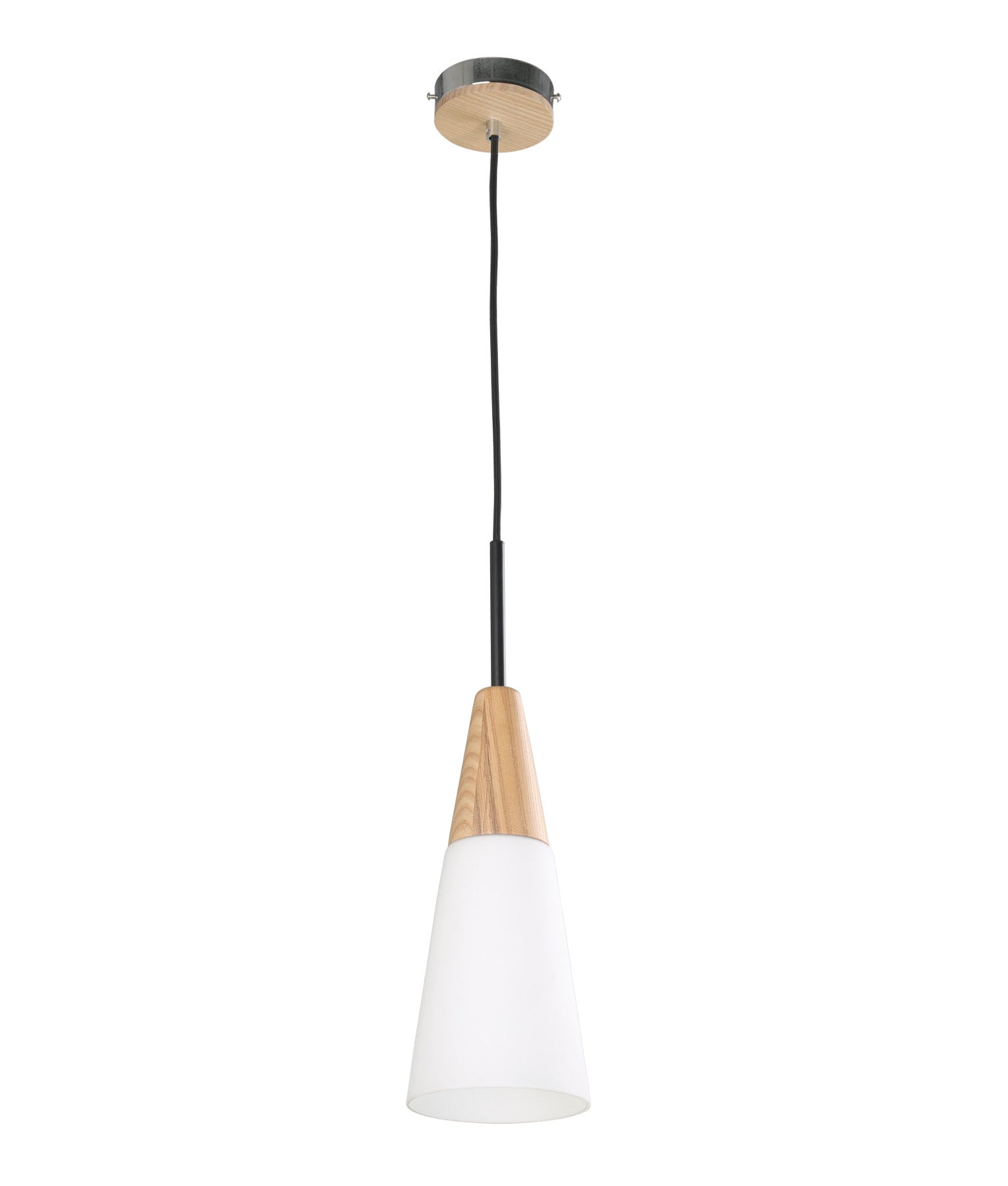 Modern Retro Scandinavian Blonde Wood & Opal Glass Pendant Light (long)