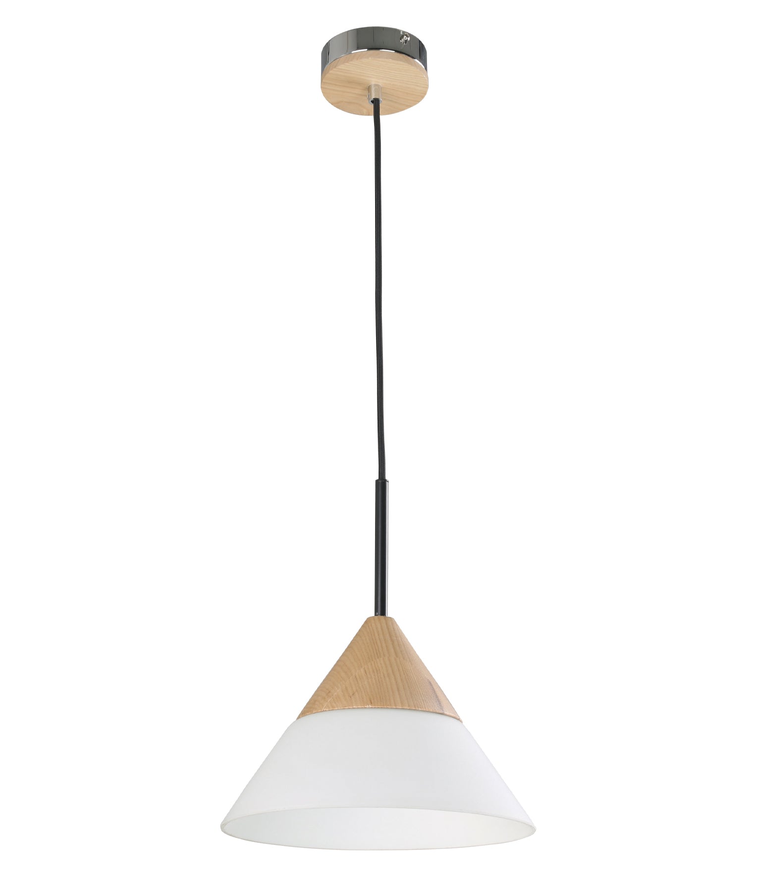 Modern Retro Scandinavian Blonde Wood & Opal Glass Pendant Light (wide)