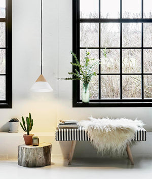 Modern Retro Scandinavian Blonde Wood & Opal Glass Pendant Light (wide)