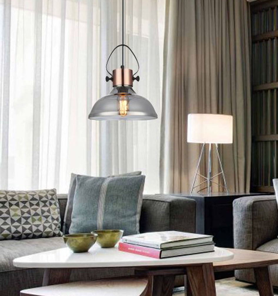 Traditional Retro Smokey Black Mirror Finish Glass Dome Shape Pendant Light