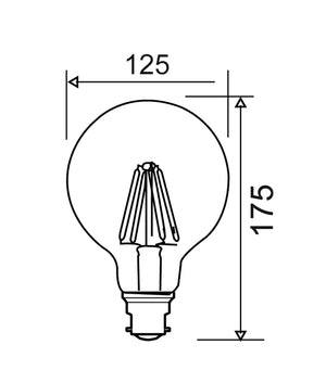 G125 LED Filament Frosted Diffuser Dimmable Globes (8W)