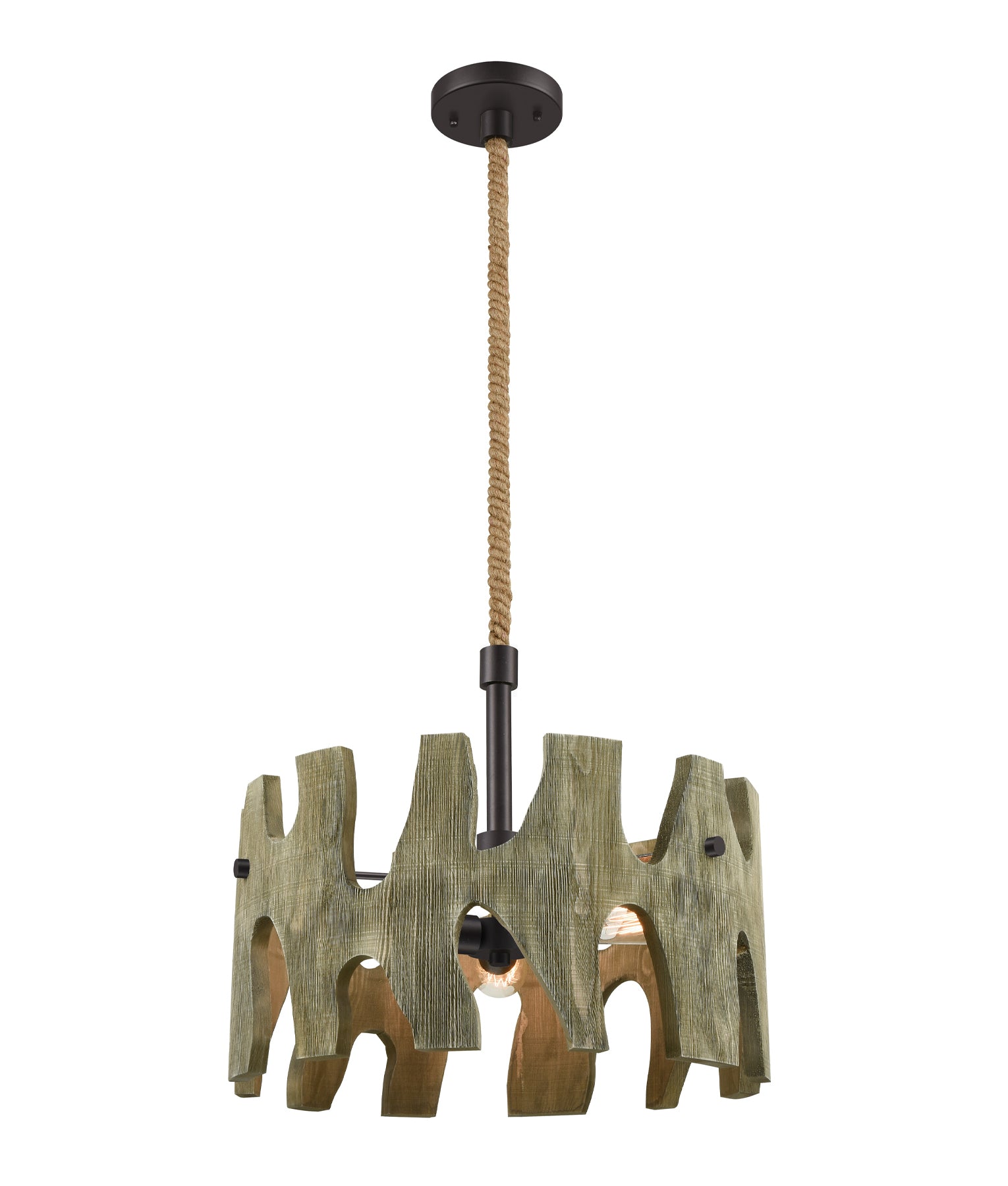 Medieval Rustic Large Drum Weathered Grey Wood Pendant Light