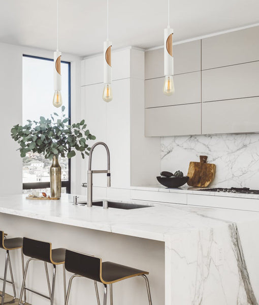 Interior Iron & Blonde Wood Tube Pendant Lights