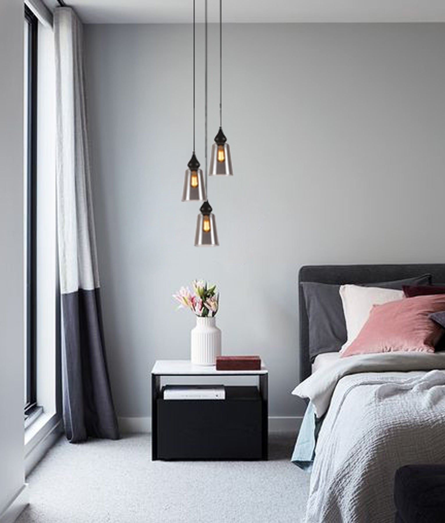 Modern Interior Ellipse Glass Flat Top with Metal Highlight Pendant Lights