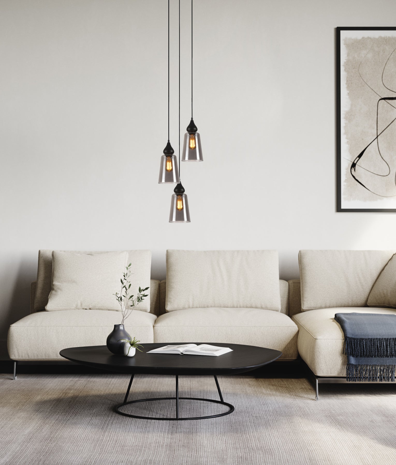 Modern Interior Ellipse Glass Flat Top with Metal Highlight Pendant Lights