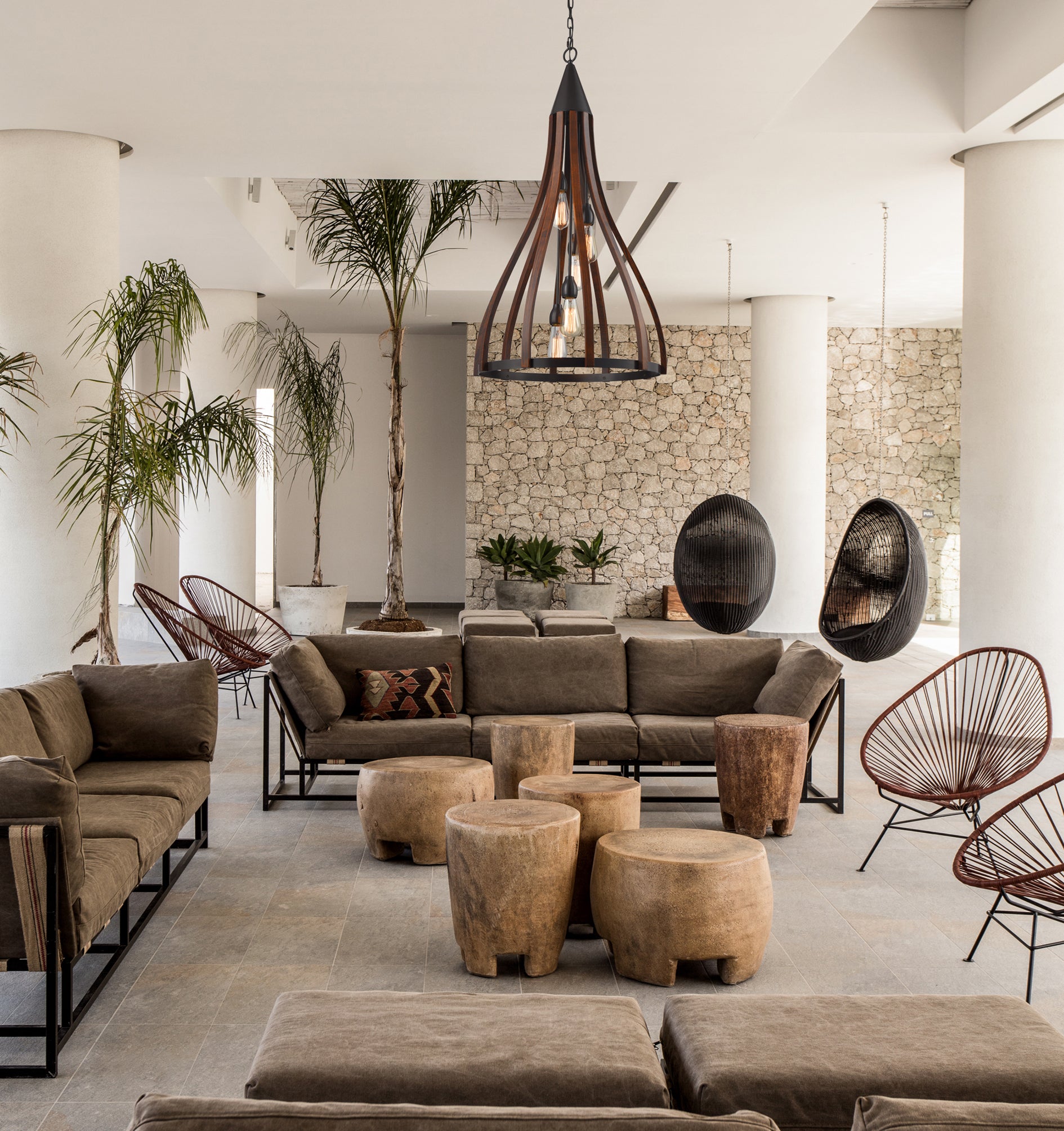 Medieval Style Rustic Oak Dark Red Wood Large Bell Shape Pendants Light