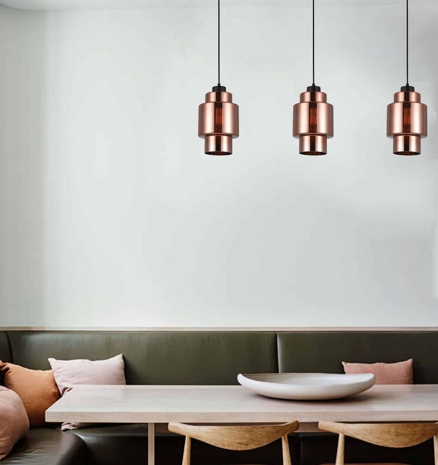 Modern Retro Copper Coloured Glass Double Cylinder Pendant Light