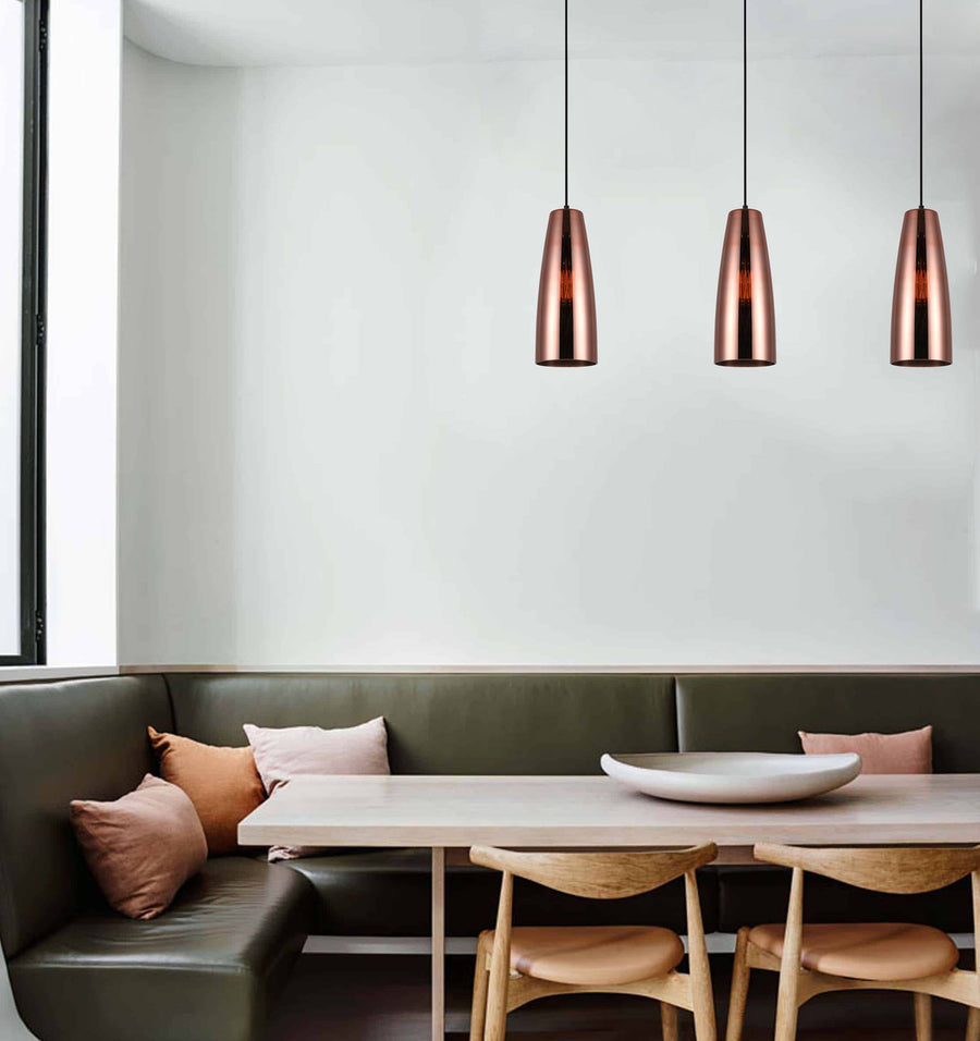 Modern Retro Copper Coloured Glass Ellipse Shape Pendant Light