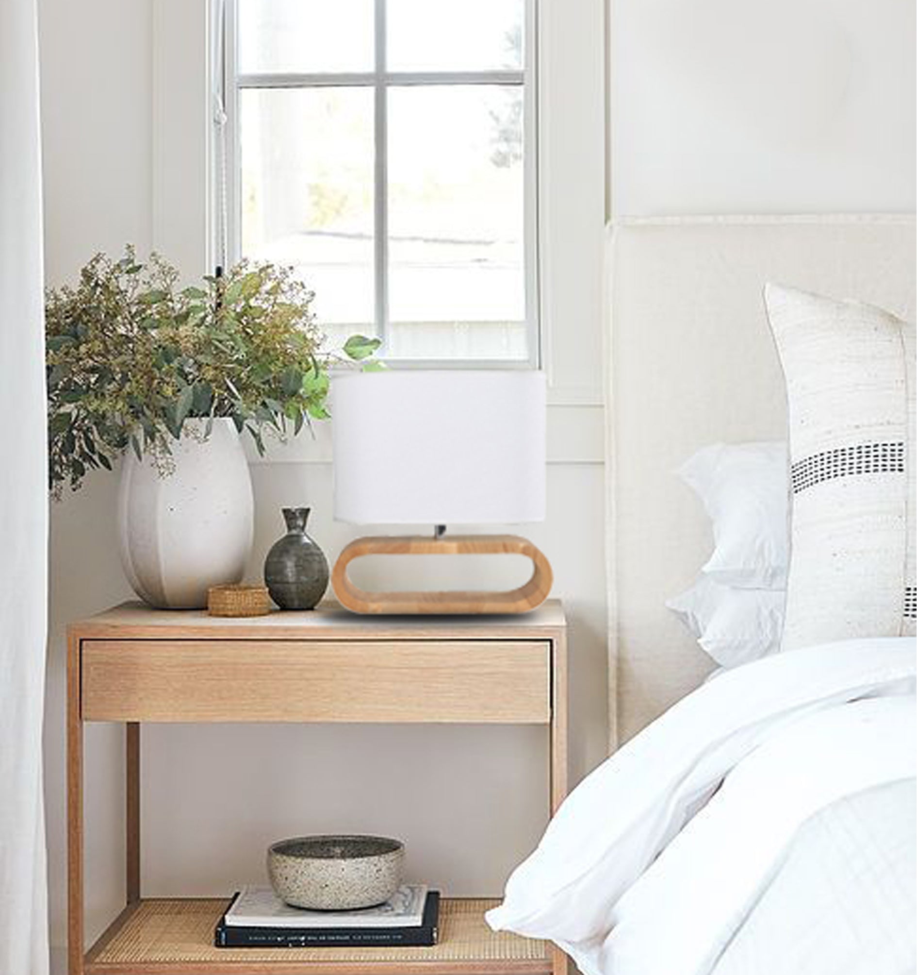 Traditional Retro Blonde / Dark Wood Cloth Shade Table Lamps