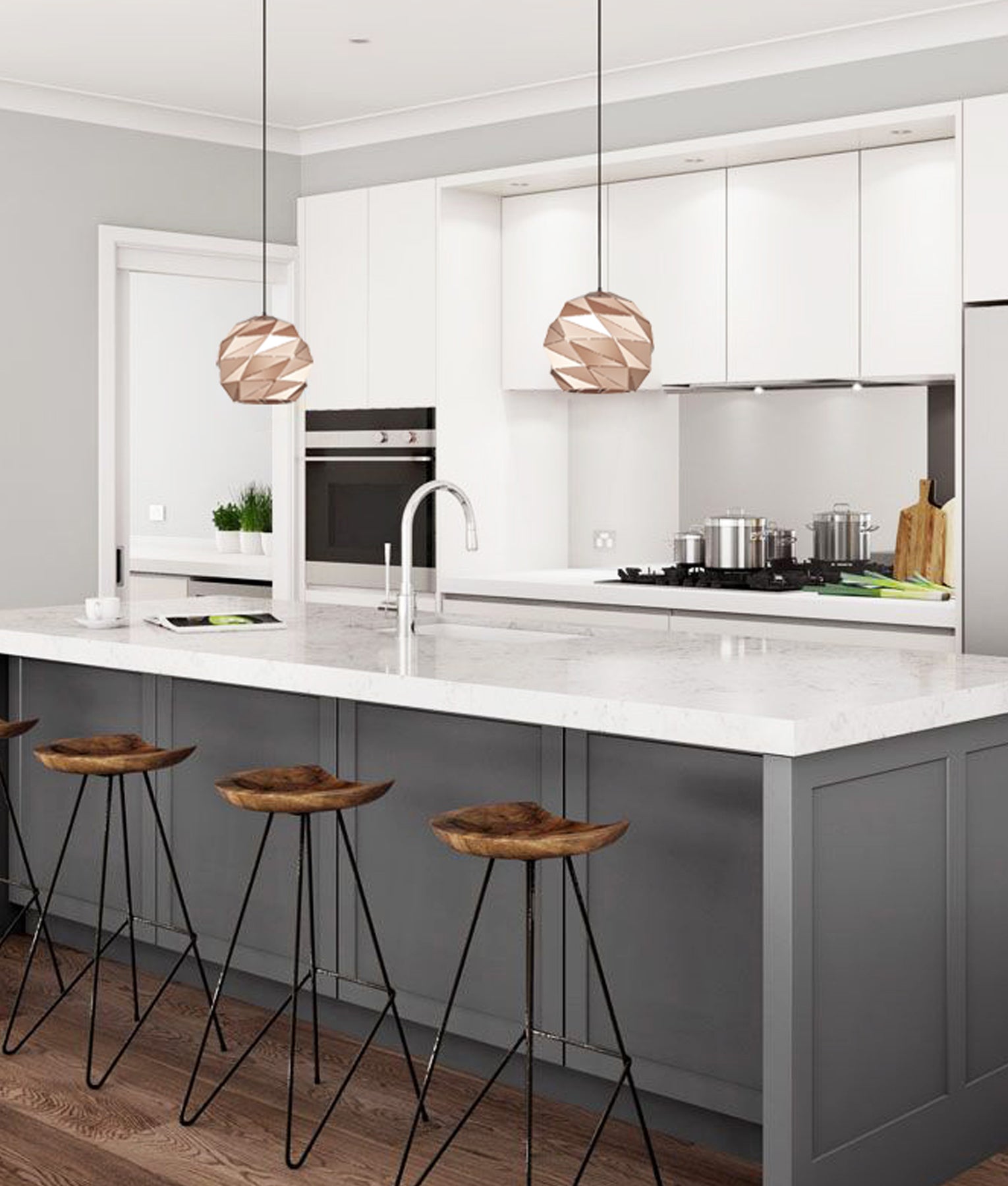 Interior Large Dome Carved Iron Origami Style Pendant Lights