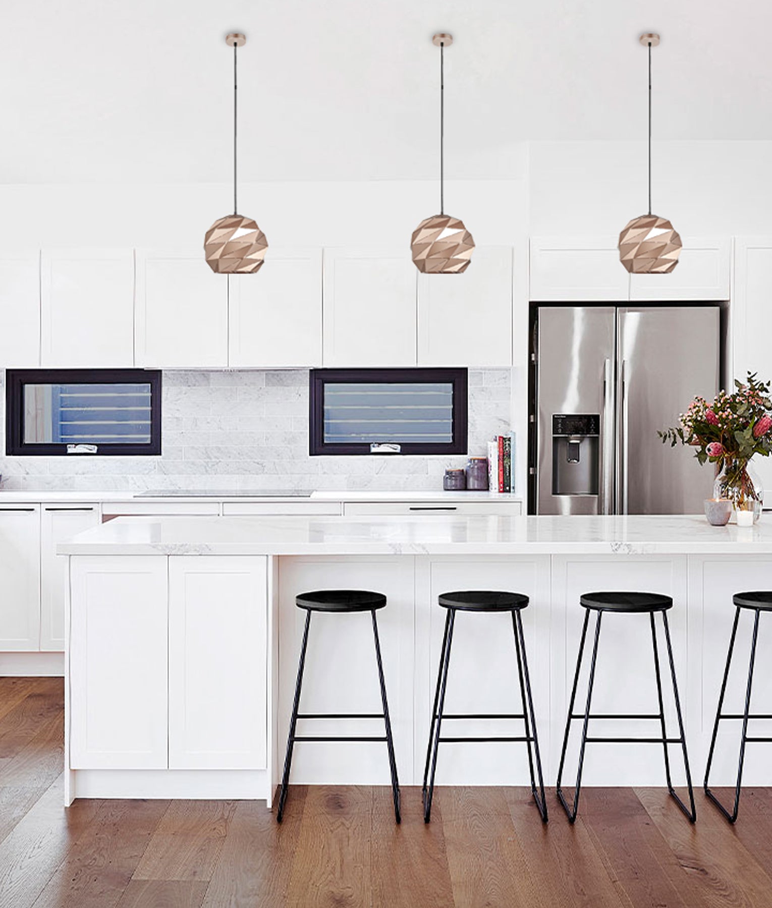 Interior Large Dome Carved Iron Origami Style Pendant Lights