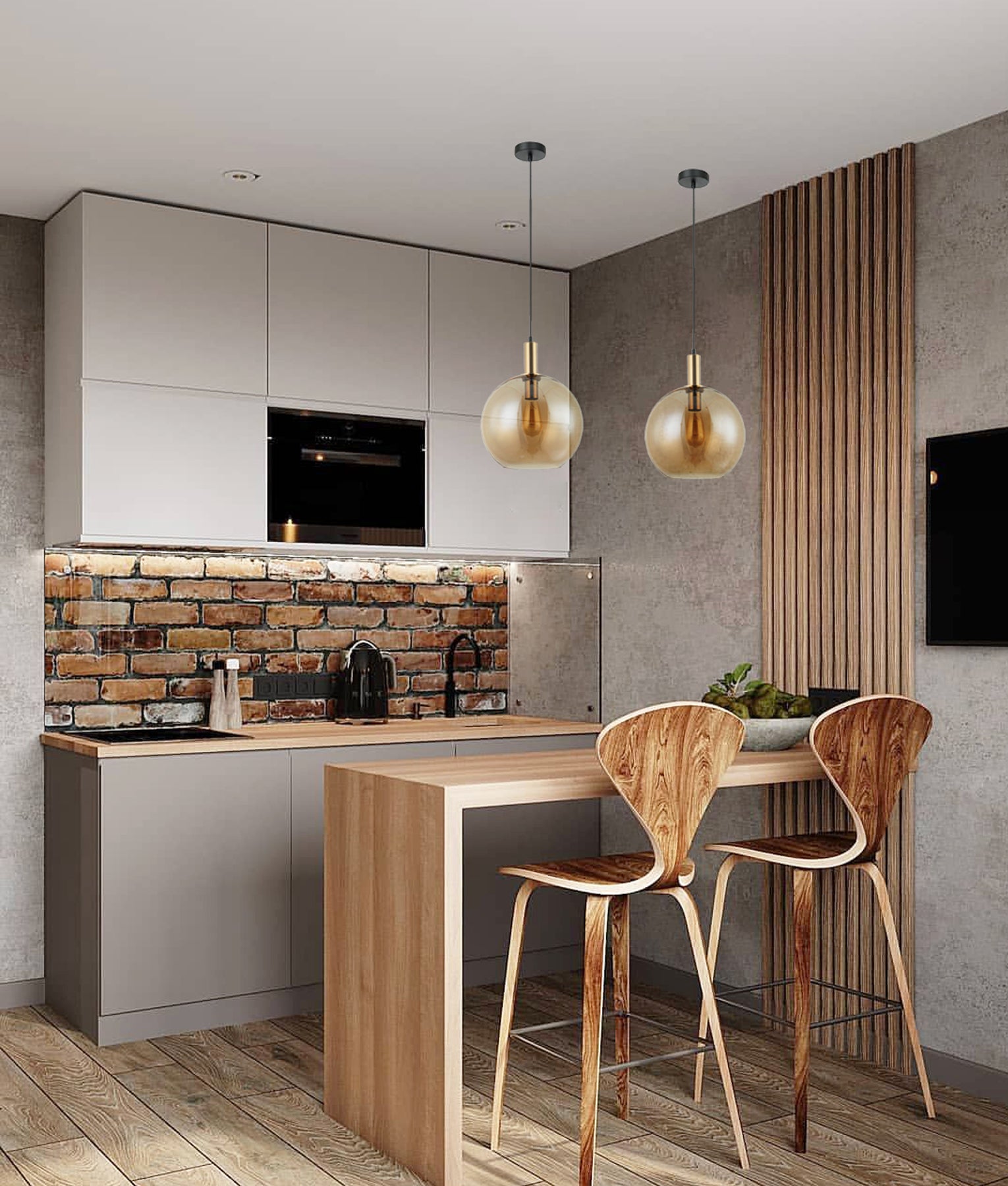 Interior Glass with Extended Bronze Highlight Pendant Lights