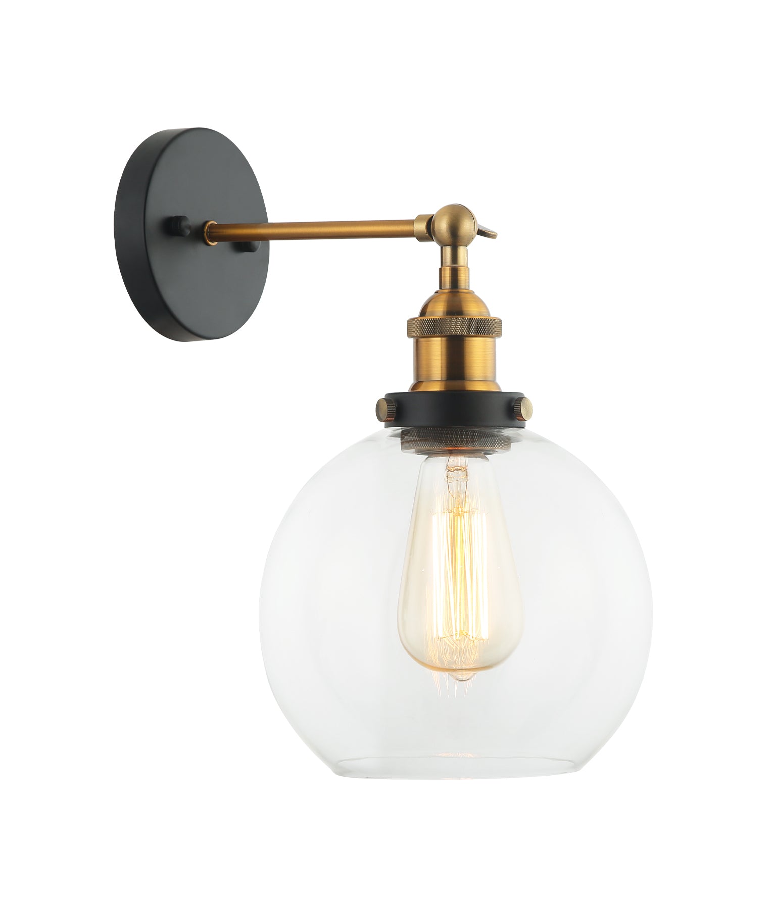 Retro Interior Swing Arm Glass with Antique Brass/ Chrome Highlight Wall Lights