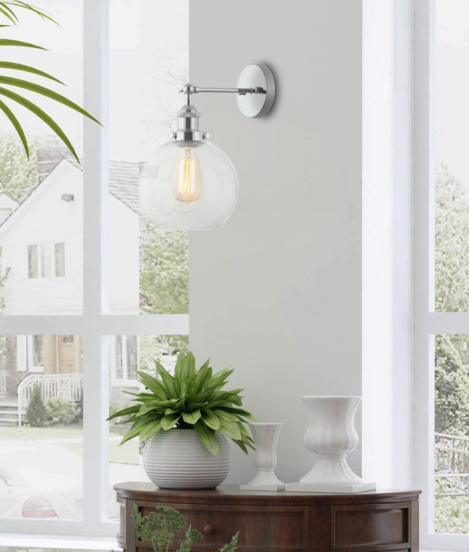 Retro Interior Swing Arm Glass with Antique Brass/ Chrome Highlight Wall Lights