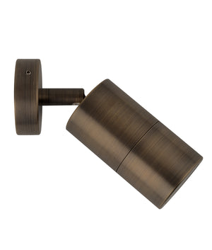 Exterior GU10 Single Adjustable Wall Pillar Spot Light (Rustic / Antique Brass) IP65
