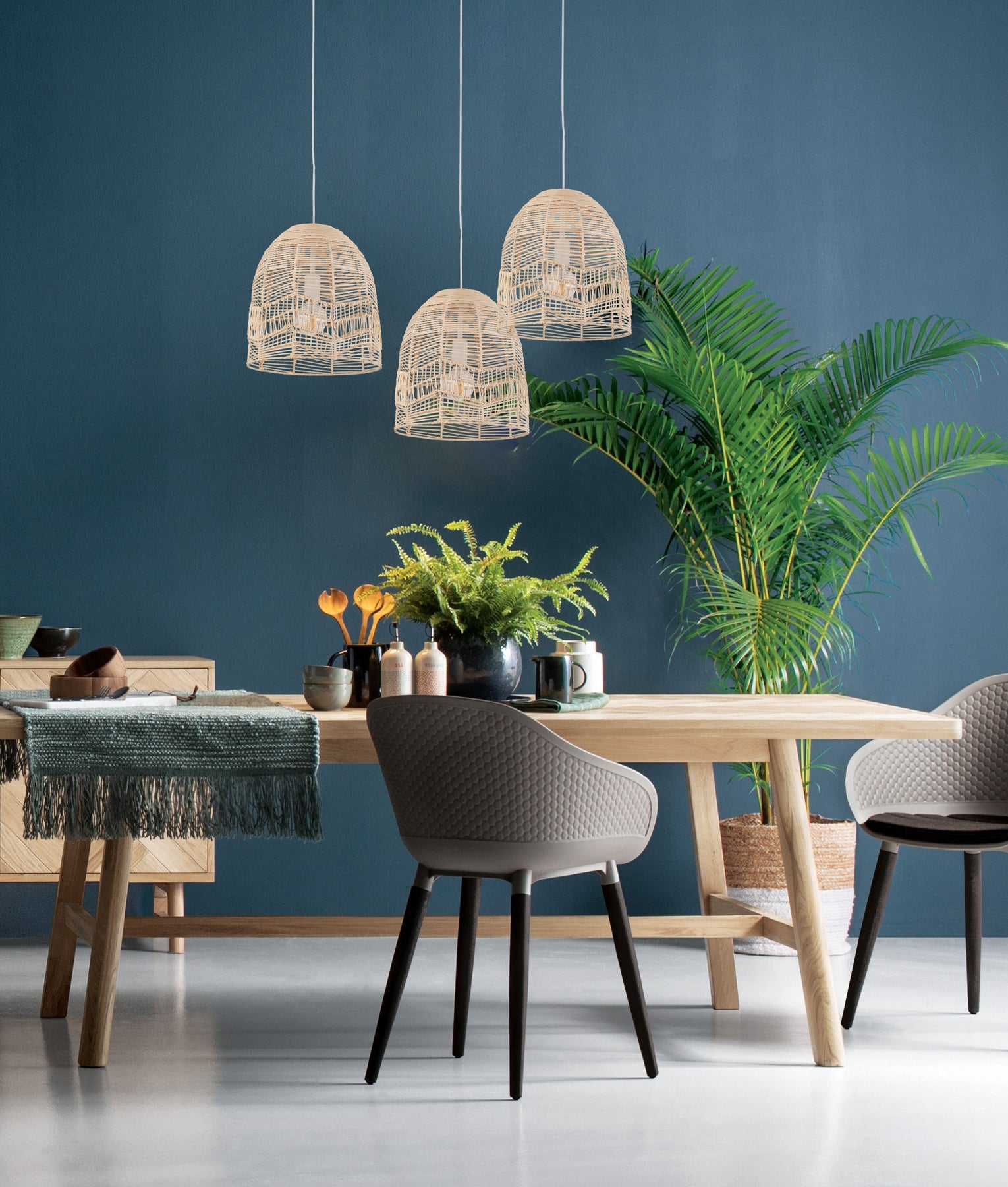 Bohemian Interior Natural Rattan Ellipse Pendant Light