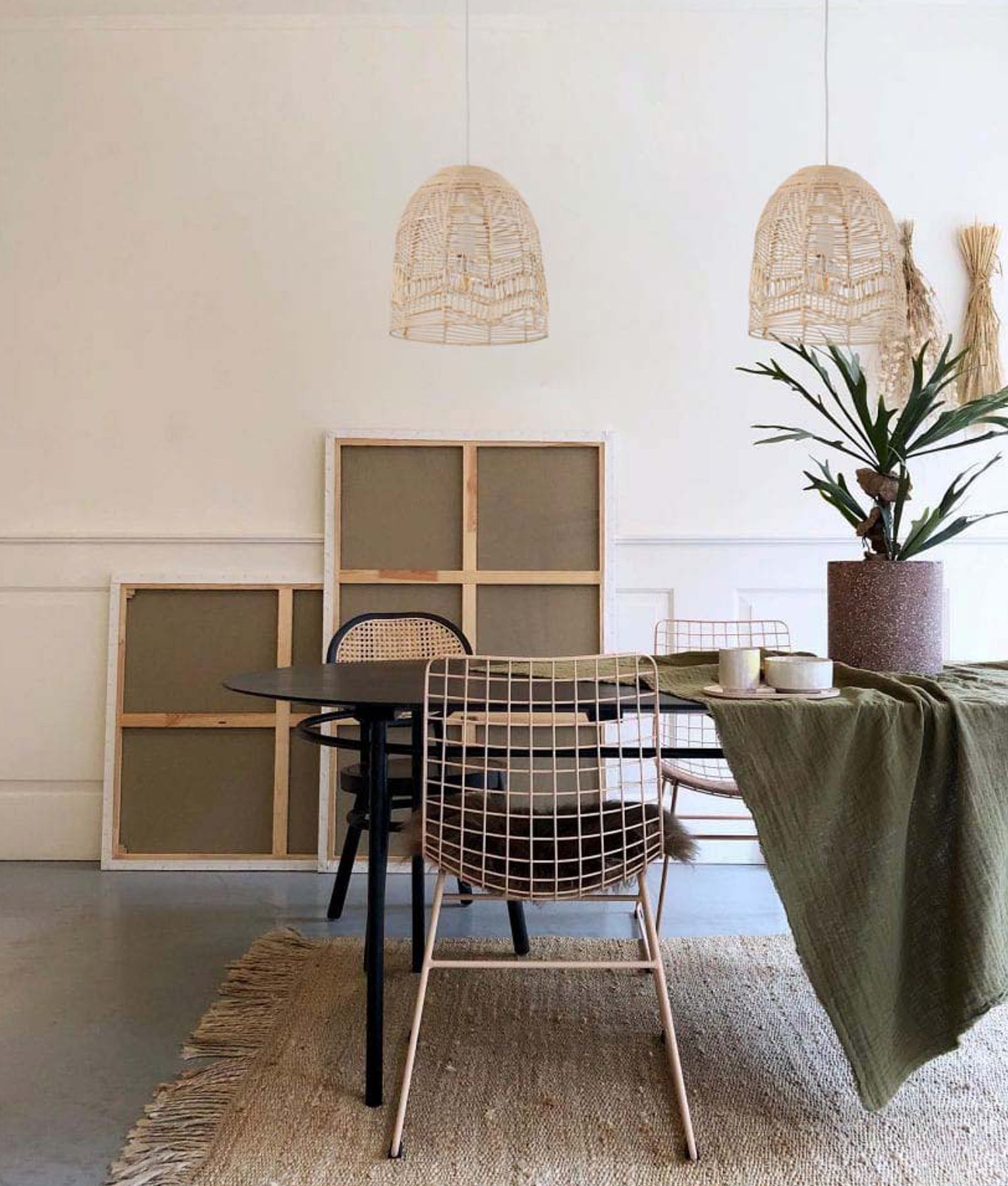 Bohemian Interior Natural Rattan Ellipse Pendant Light