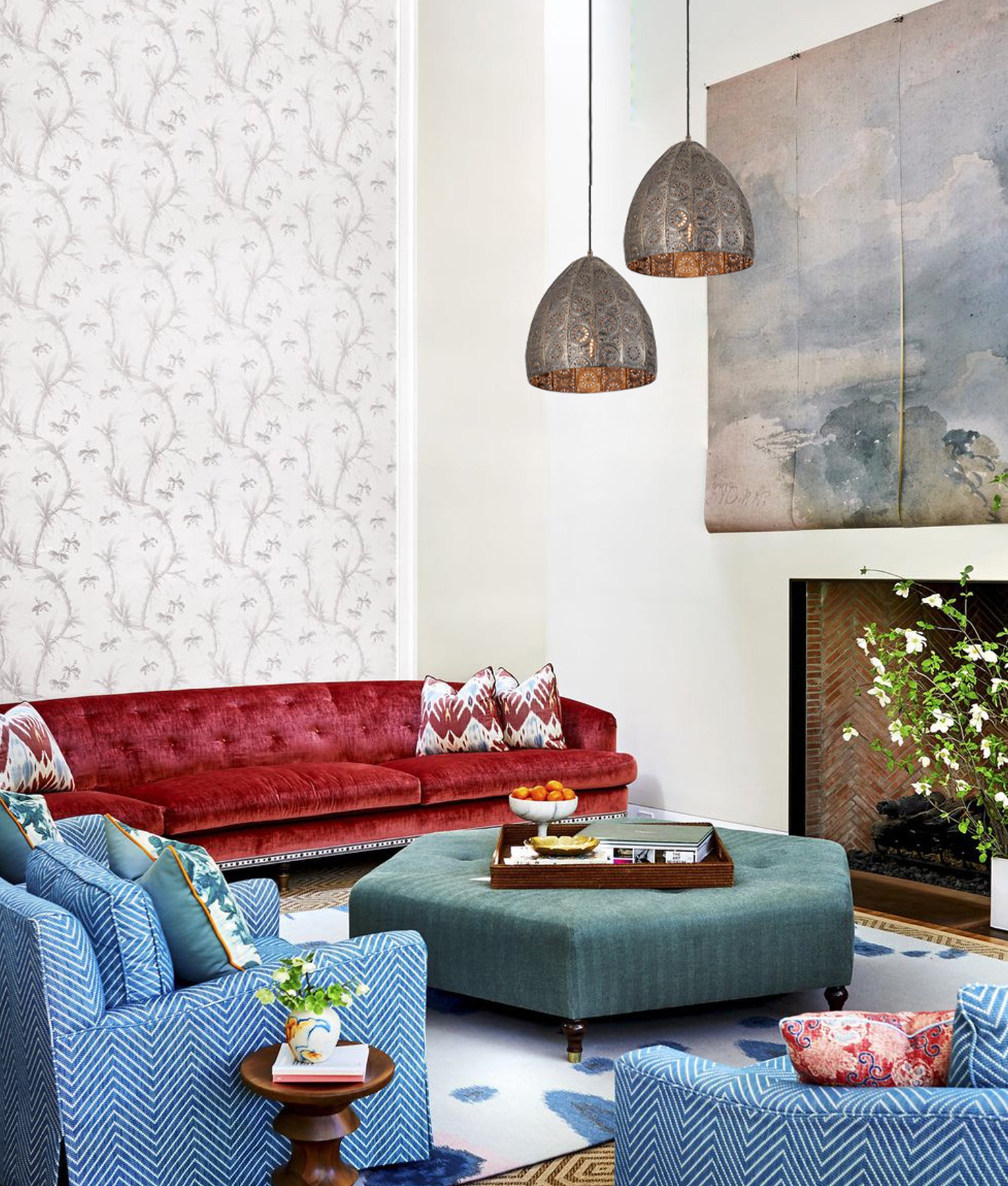 Bohemian Interior Embossed Ellipse Aged Brass Steel Ombre Pendant Light