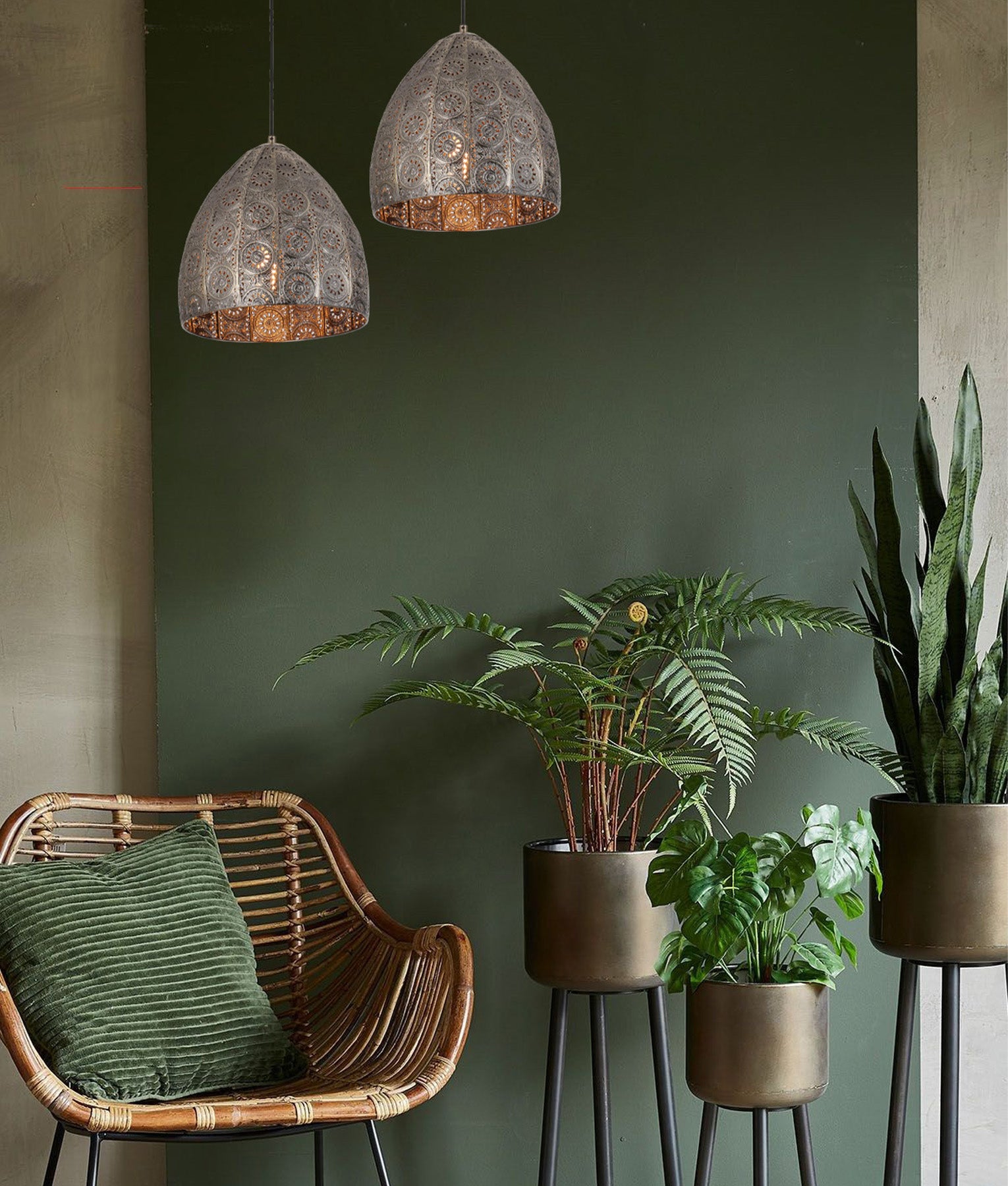 Bohemian Interior Embossed Ellipse Aged Brass Steel Ombre Pendant Light