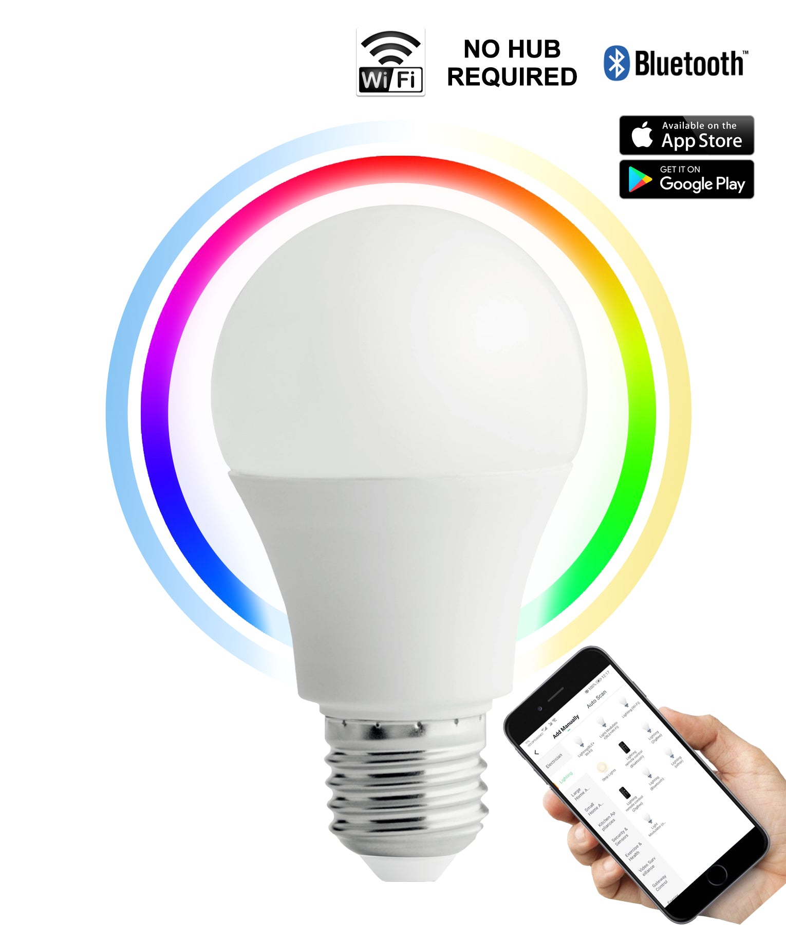 Smart Light: LED WiFi & Bluetooth Adjustable CCT+ RGB Dimmable GLS Globes (10W)