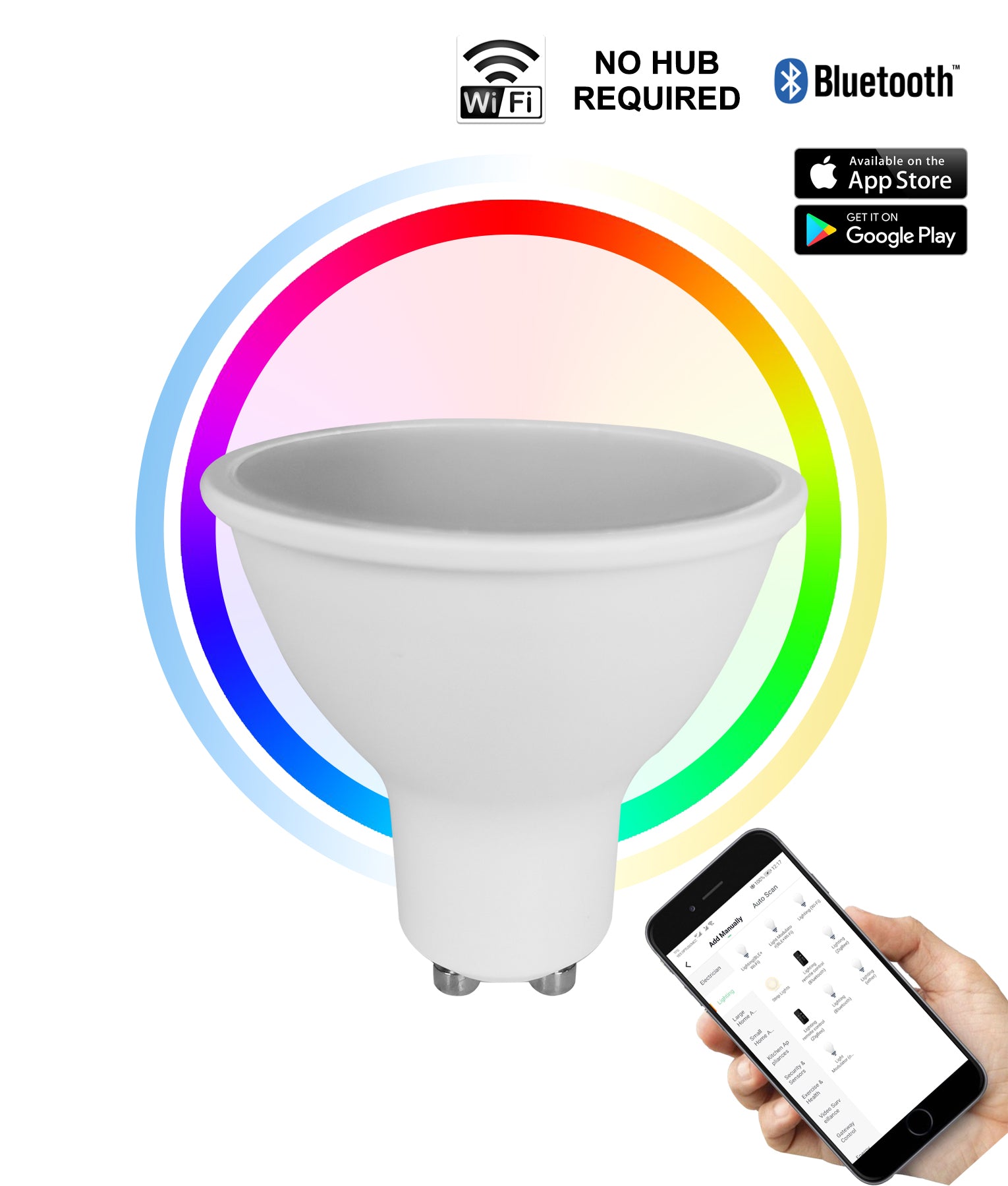 Smart Light: LED WiFi & Bluetooth Adjustable CCT+ RGB Dimmable GU10 Globe (5W)