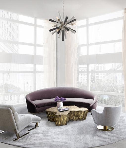 Modern Abstract Polished Nickel / Dark-Light Grey Washed Wood Pendant Light